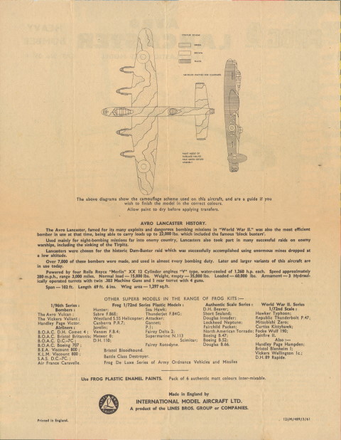 Коробка FROG 359P AVRO Lancaster, IMA, 1959